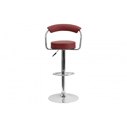 BLNK Cruz Vinyl Adjustable Height Bar Stool with Arms and Chrome Base - Burgundy