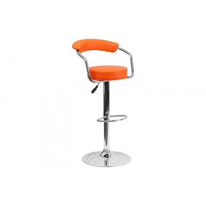 BLNK Cruz Vinyl Adjustable Height Bar Stool with Arms and Chrome Base - Orange