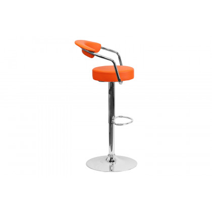 BLNK Cruz Vinyl Adjustable Height Bar Stool with Arms and Chrome Base - Orange