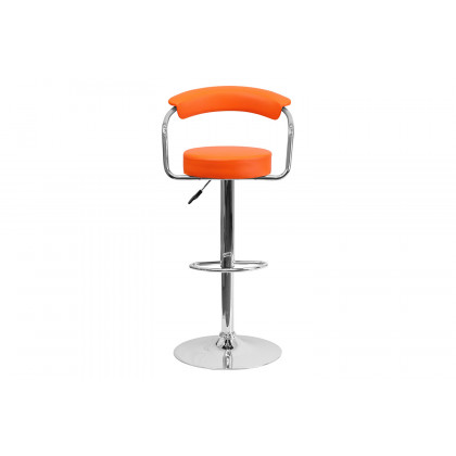BLNK Cruz Vinyl Adjustable Height Bar Stool with Arms and Chrome Base - Orange