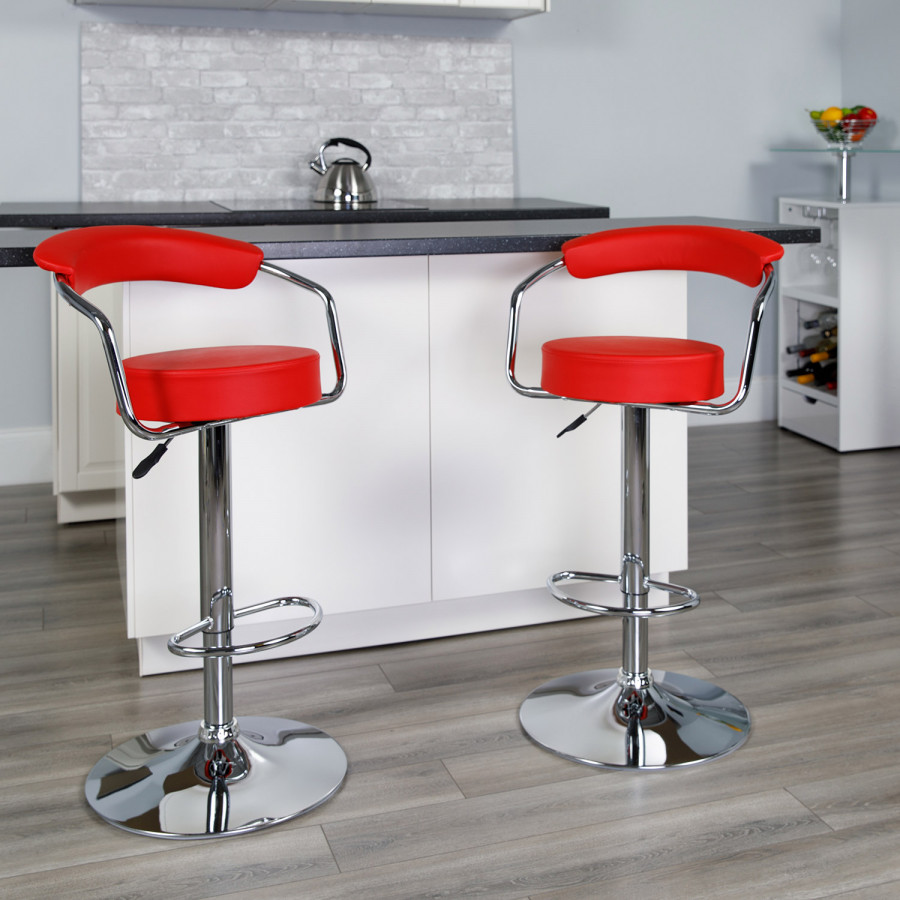 BLNK - Cruz Vinyl Adjustable Height Bar Stool with Arms and Chrome Base
