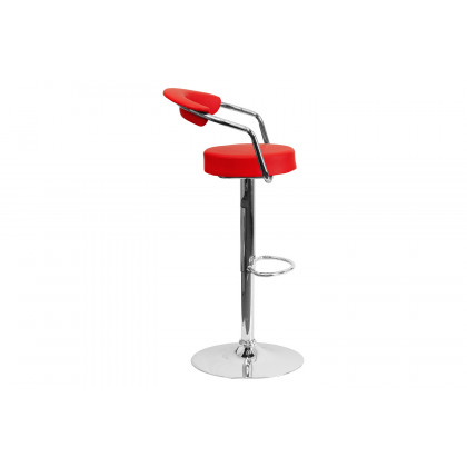 BLNK Cruz Vinyl Adjustable Height Bar Stool with Arms and Chrome Base - Red