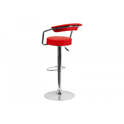 BLNK Cruz Vinyl Adjustable Height Bar Stool with Arms and Chrome Base - Red