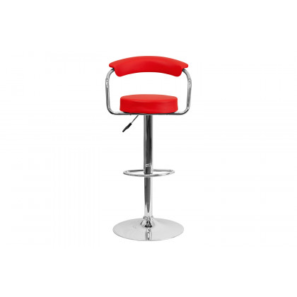 BLNK Cruz Vinyl Adjustable Height Bar Stool with Arms and Chrome Base - Red