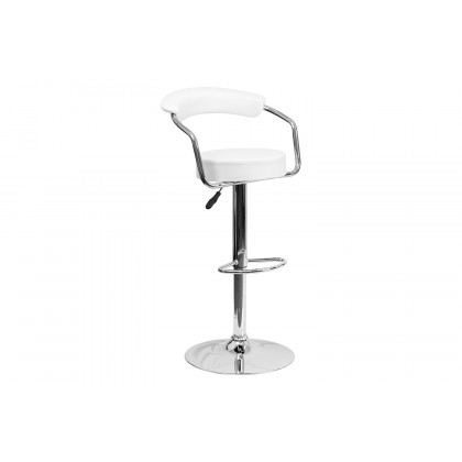 BLNK Cruz Vinyl Adjustable Height Bar Stool with Arms and Chrome Base - White