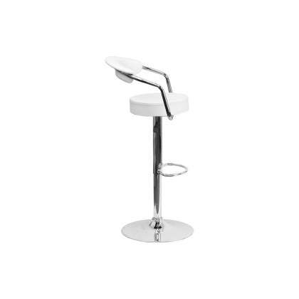 BLNK Cruz Vinyl Adjustable Height Bar Stool with Arms and Chrome Base - White