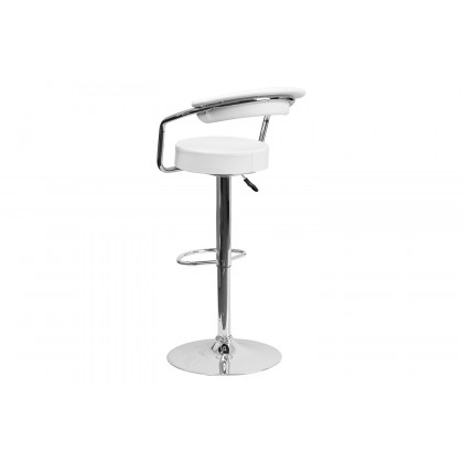 BLNK Cruz Vinyl Adjustable Height Bar Stool with Arms and Chrome Base - White