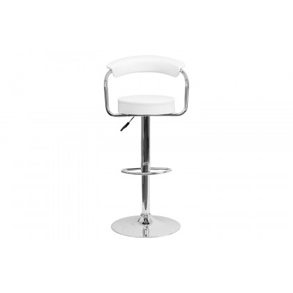 BLNK Cruz Vinyl Adjustable Height Bar Stool with Arms and Chrome Base - White