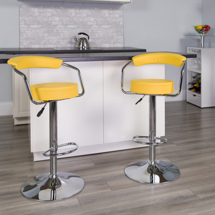 BLNK - Cruz Vinyl Adjustable Height Bar Stool with Arms and Chrome Base