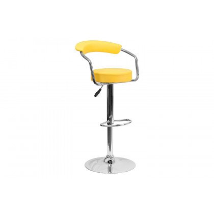 BLNK Cruz Vinyl Adjustable Height Bar Stool with Arms and Chrome Base - Yellow