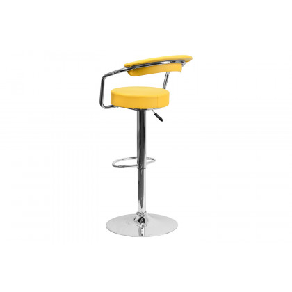 BLNK Cruz Vinyl Adjustable Height Bar Stool with Arms and Chrome Base - Yellow