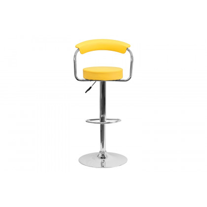 BLNK Cruz Vinyl Adjustable Height Bar Stool with Arms and Chrome Base - Yellow