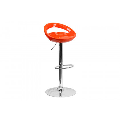 BLNK Dash Plastic Adjustable Height Bar Stool with Rounded Cutout Back and Chrome Base - Orange