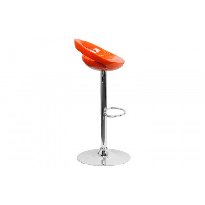 BLNK Dash Plastic Adjustable Height Bar Stool with Rounded Cutout Back and Chrome Base - Orange