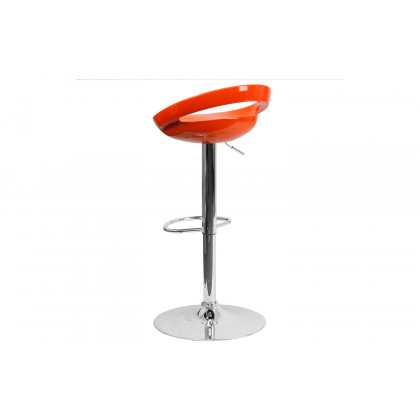 BLNK Dash Plastic Adjustable Height Bar Stool with Rounded Cutout Back and Chrome Base - Orange