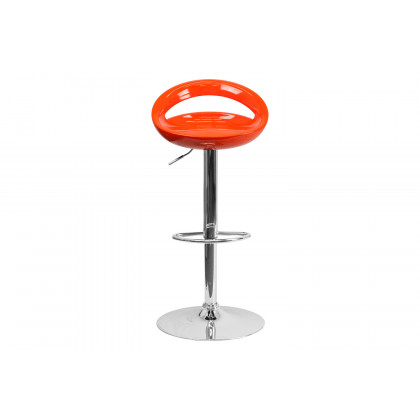 BLNK Dash Plastic Adjustable Height Bar Stool with Rounded Cutout Back and Chrome Base - Orange