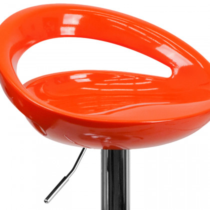 BLNK Dash Plastic Adjustable Height Bar Stool with Rounded Cutout Back and Chrome Base - Orange