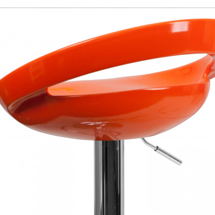 BLNK Dash Plastic Adjustable Height Bar Stool with Rounded Cutout Back and Chrome Base - Orange