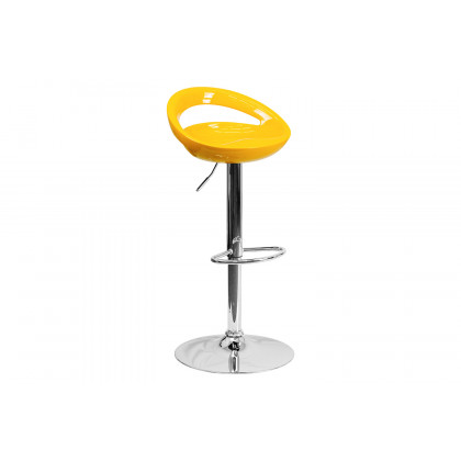 BLNK Dash Plastic Adjustable Height Bar Stool with Rounded Cutout Back and Chrome Base - Yellow