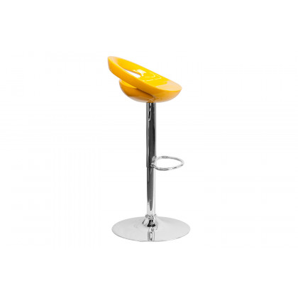BLNK Dash Plastic Adjustable Height Bar Stool with Rounded Cutout Back and Chrome Base - Yellow