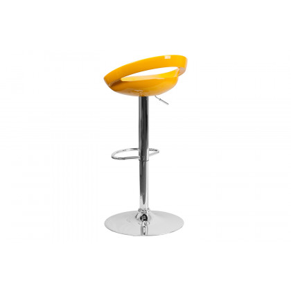 BLNK Dash Plastic Adjustable Height Bar Stool with Rounded Cutout Back and Chrome Base - Yellow