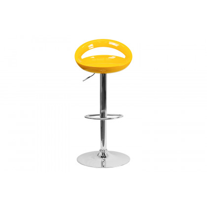 BLNK Dash Plastic Adjustable Height Bar Stool with Rounded Cutout Back and Chrome Base - Yellow