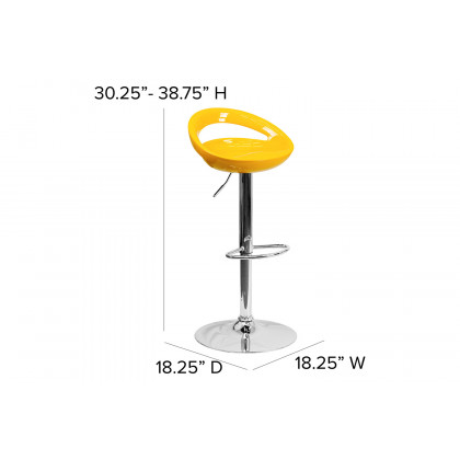 BLNK Dash Plastic Adjustable Height Bar Stool with Rounded Cutout Back and Chrome Base - Yellow