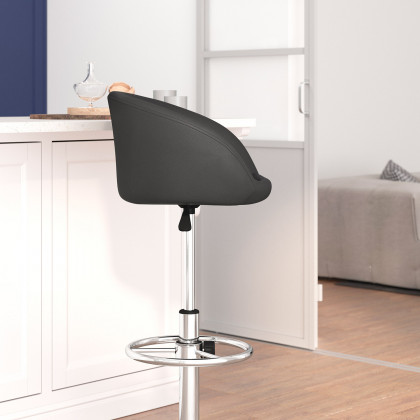 BLNK Luis Vinyl Adjustable Height Bar Stool with Barrel Back and Chrome Base - Black