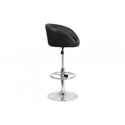 BLNK Luis Vinyl Adjustable Height Bar Stool with Barrel Back and Chrome Base - Black