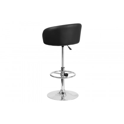 BLNK Luis Vinyl Adjustable Height Bar Stool with Barrel Back and Chrome Base - Black