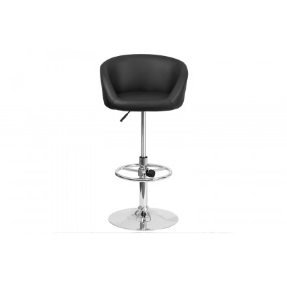 BLNK Luis Vinyl Adjustable Height Bar Stool with Barrel Back and Chrome Base - Black