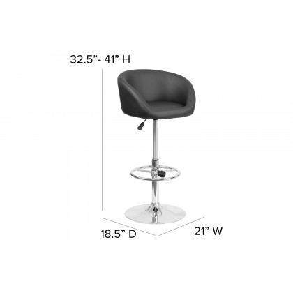 BLNK Luis Vinyl Adjustable Height Bar Stool with Barrel Back and Chrome Base - Black