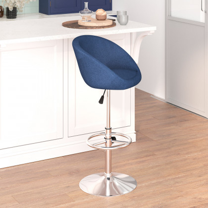 BLNK Luis Fabric Adjustable Height Bar Stool with Barrel Back and Chrome Base - Blue