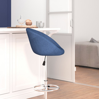 BLNK Luis Fabric Adjustable Height Bar Stool with Barrel Back and Chrome Base - Blue