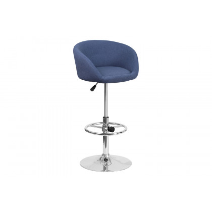BLNK Luis Fabric Adjustable Height Bar Stool with Barrel Back and Chrome Base - Blue