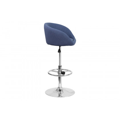 BLNK Luis Fabric Adjustable Height Bar Stool with Barrel Back and Chrome Base - Blue