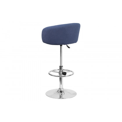 BLNK Luis Fabric Adjustable Height Bar Stool with Barrel Back and Chrome Base - Blue