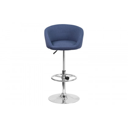 BLNK Luis Fabric Adjustable Height Bar Stool with Barrel Back and Chrome Base - Blue