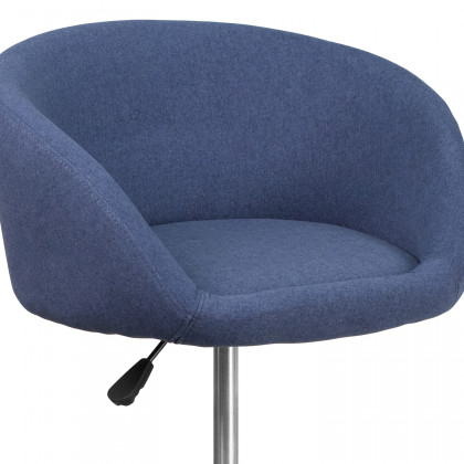 BLNK Luis Fabric Adjustable Height Bar Stool with Barrel Back and Chrome Base - Blue