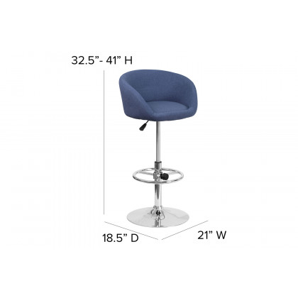BLNK Luis Fabric Adjustable Height Bar Stool with Barrel Back and Chrome Base - Blue