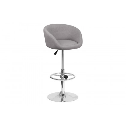BLNK Luis Fabric Adjustable Height Bar Stool with Barrel Back and Chrome Base - Gray