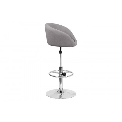 BLNK Luis Fabric Adjustable Height Bar Stool with Barrel Back and Chrome Base - Gray