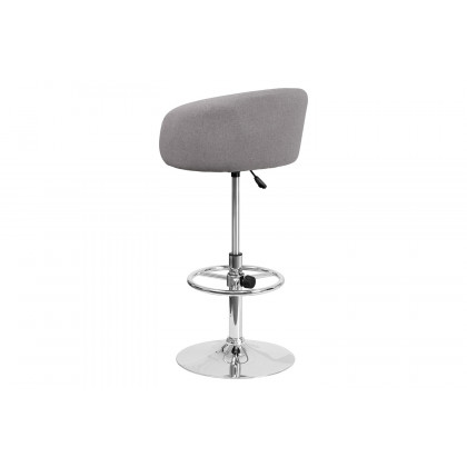 BLNK Luis Fabric Adjustable Height Bar Stool with Barrel Back and Chrome Base - Gray