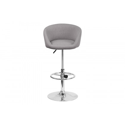 BLNK Luis Fabric Adjustable Height Bar Stool with Barrel Back and Chrome Base - Gray