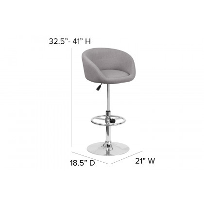 BLNK Luis Fabric Adjustable Height Bar Stool with Barrel Back and Chrome Base - Gray