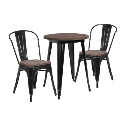 BLNK - Bailey Round Metal Table Set with Wood Top and 2 Stack Chairs