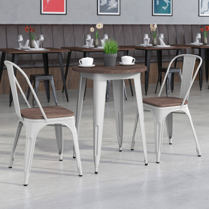 BLNK - Bailey Round Metal Table Set with Wood Top and 2 Stack Chairs