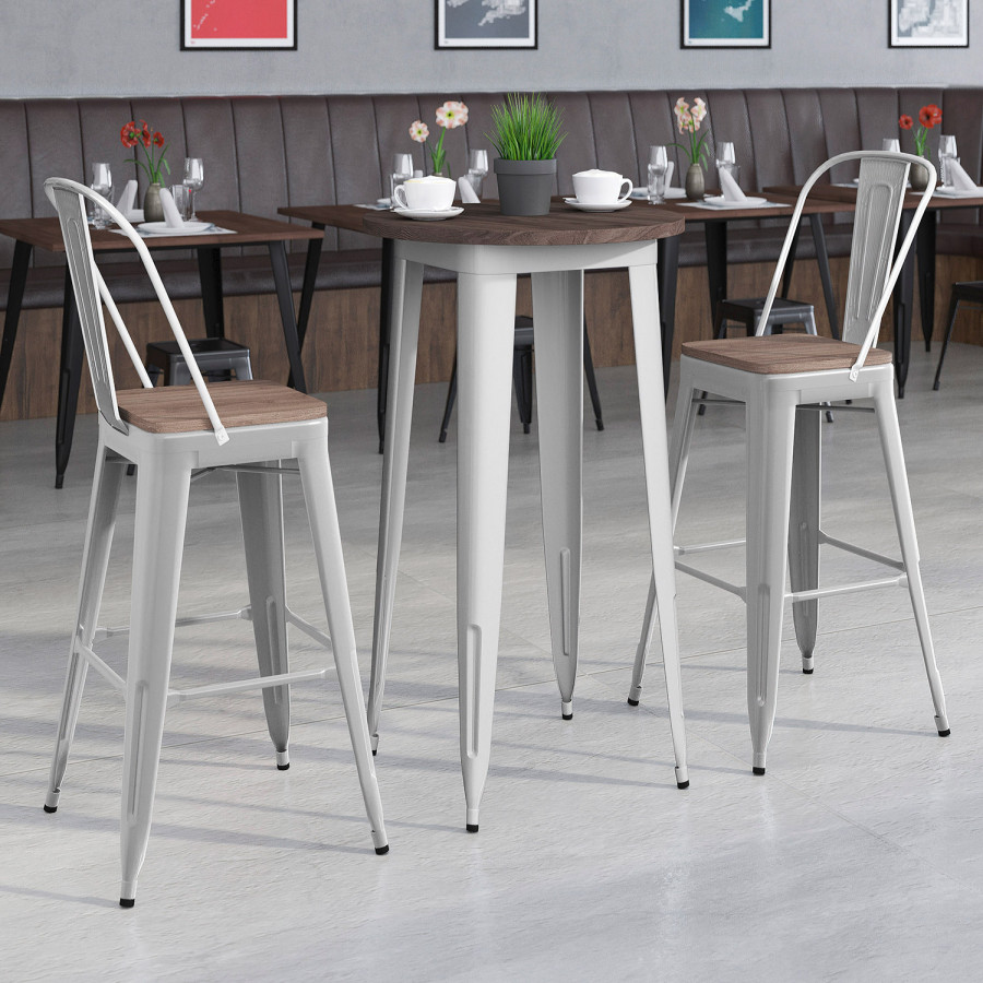BLNK - Bailey Round Metal Bar Table Set with Wood Top and 2 Stools