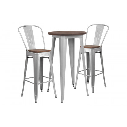 BLNK - Bailey Round Metal Bar Table Set with Wood Top and 2 Stools