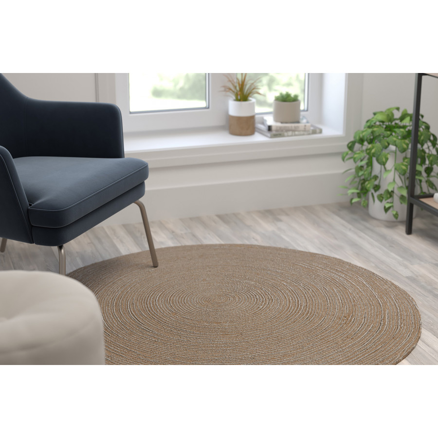 BLNK - Kelsey Round Braided Design Natural Jute and Polyester Blend Indoor Area Rug